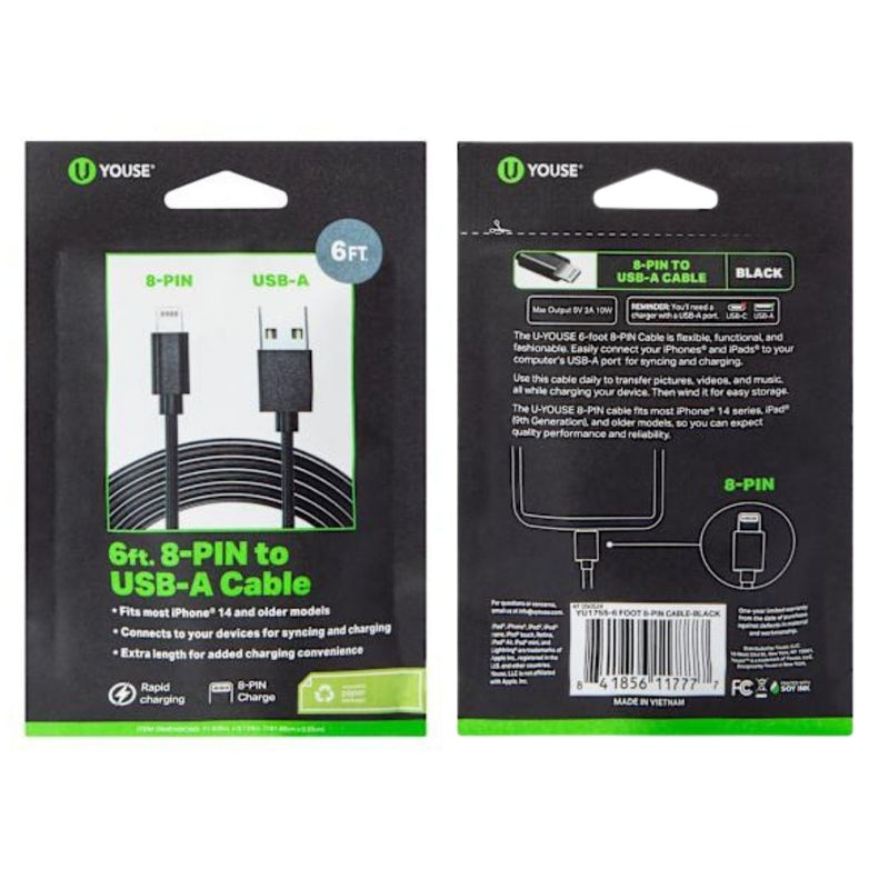 Youse 6ft 8-PIN to USB-A Charging Cable