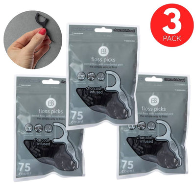BB Floss Picks Charcoal Infused - 3 Pack